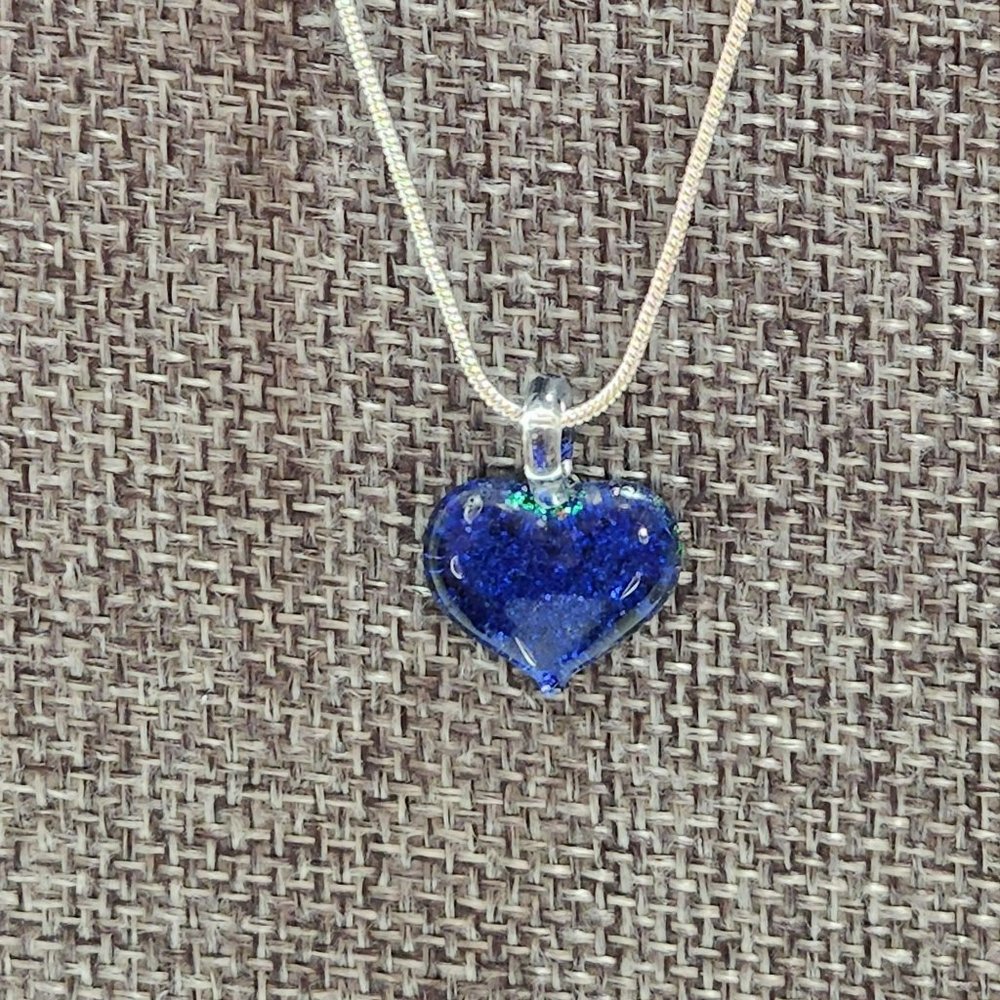 Blue Fused Glass Heart Necklace Pendant
